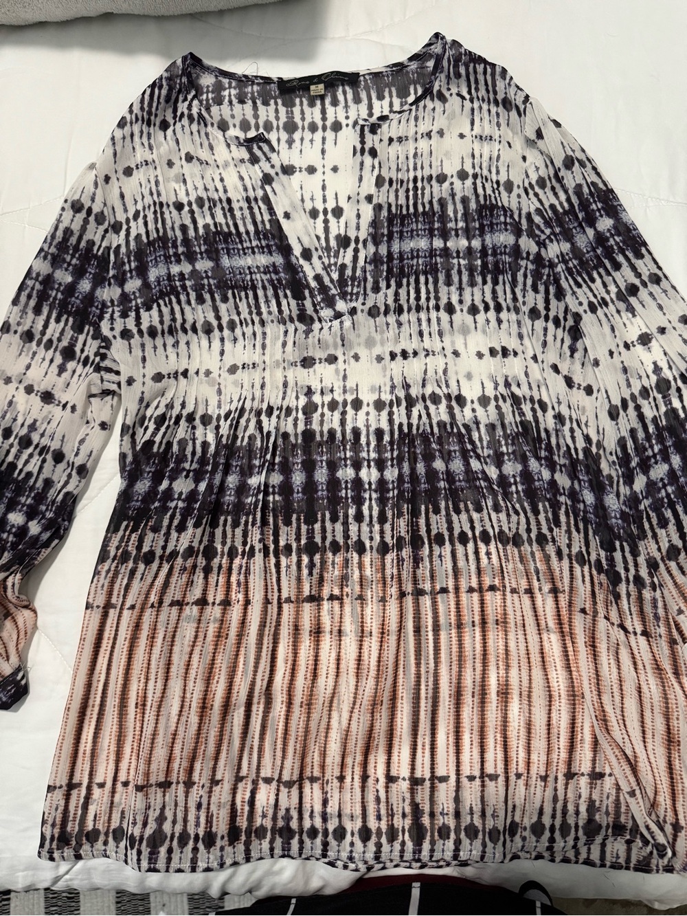 Rose & Olive Black, White & Peach Ombre Tie-Dye V-Neck Tunic